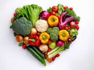 Realistic heart shape made from a variety of fresh vegetables, vibrant and detailed for world food day