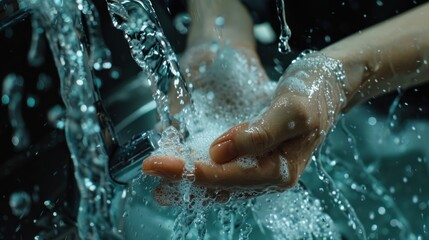 Close-up of Hands Washing with Water and Soap