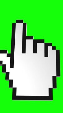 3d model of pixelated hand finger icon on green screen. Isometric logo cursor. Vertical Animation	