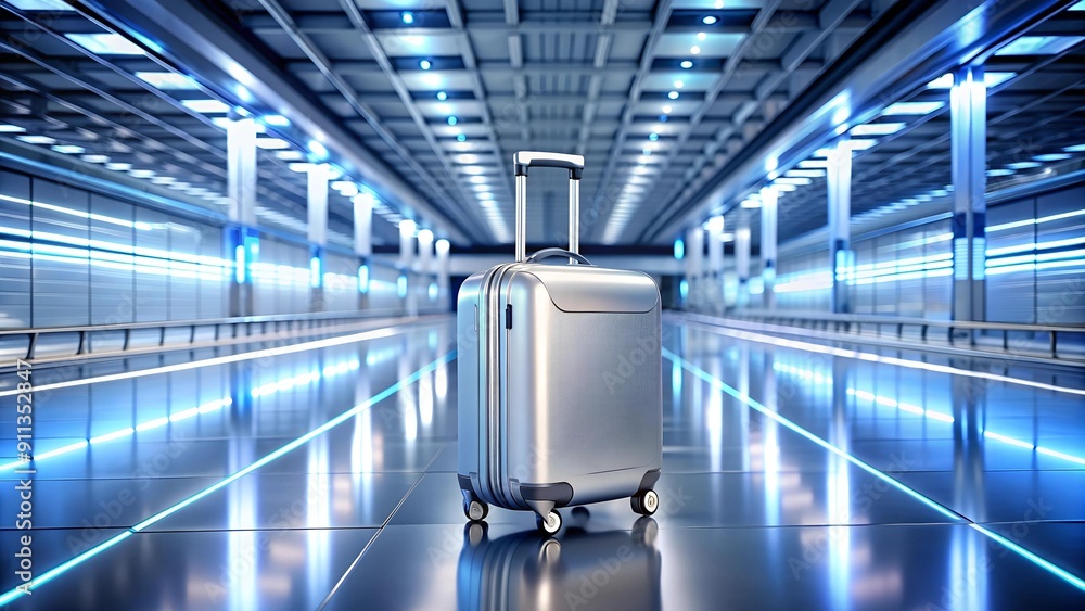 Canvas Prints A Suitcase Awash in Neon Lights: A Futuristic Airport Departure Lounge  Generative AI