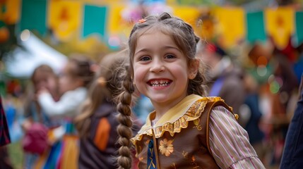 Fototapeta premium Children in lederhosen enjoying a carousel ride at Oktoberfest
