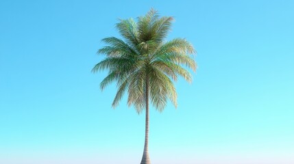 Fototapeta premium Palm tree rendering. Detailed 3D illustration of a tropical palm tree against a clear blue sky, evoking a sense of vacation and relaxation
