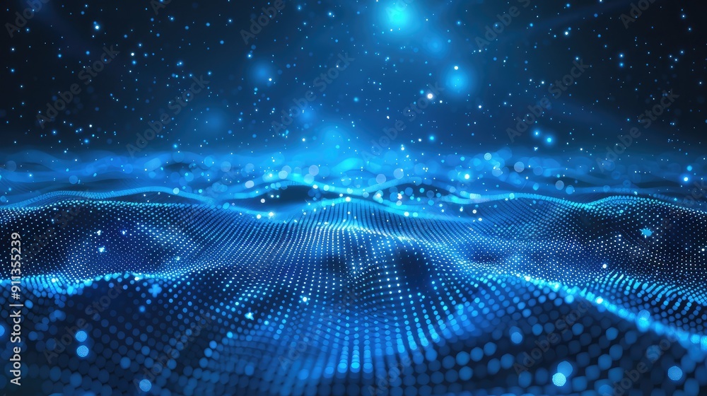 Poster Blue abstract background with a network grid and particles connected