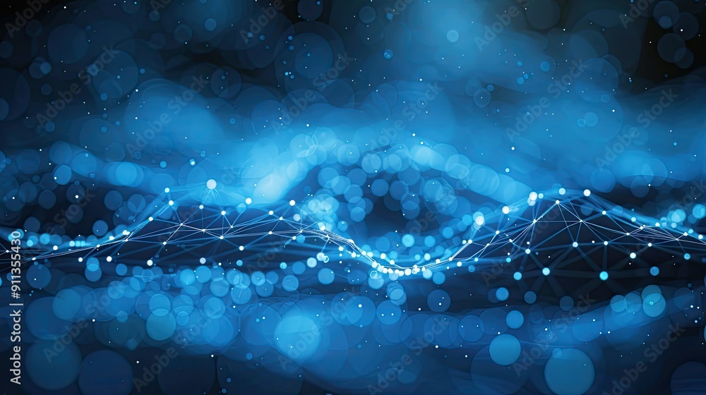 Poster Blue abstract background with a network grid and particles connected