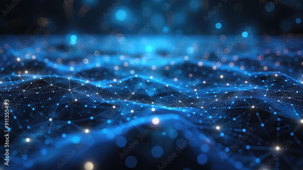 Poster Blue abstract background with a network grid and particles connected