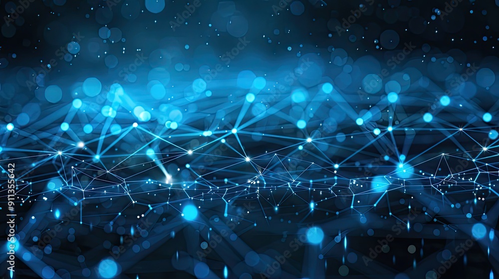 Poster Blue abstract background with a network grid and particles connected