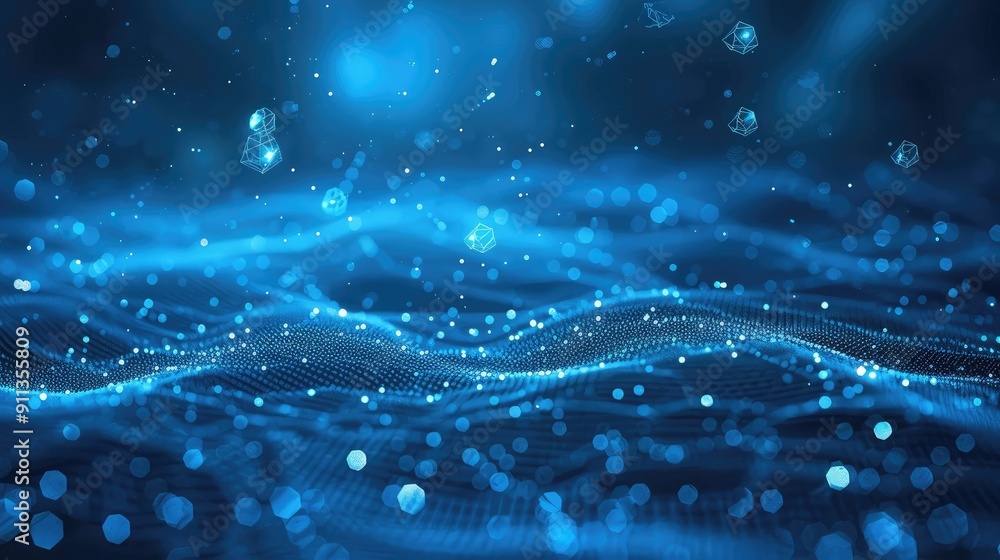 Poster Blue abstract background with a network grid and particles connected