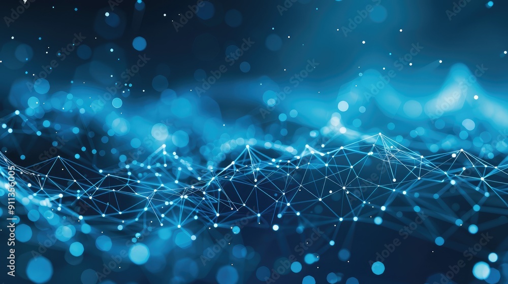 Poster Blue abstract background with a network grid and particles connected