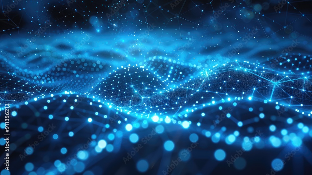 Poster Blue abstract background with a network grid and particles connected