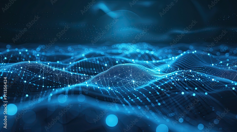 Poster Blue abstract background with a network grid and particles connected