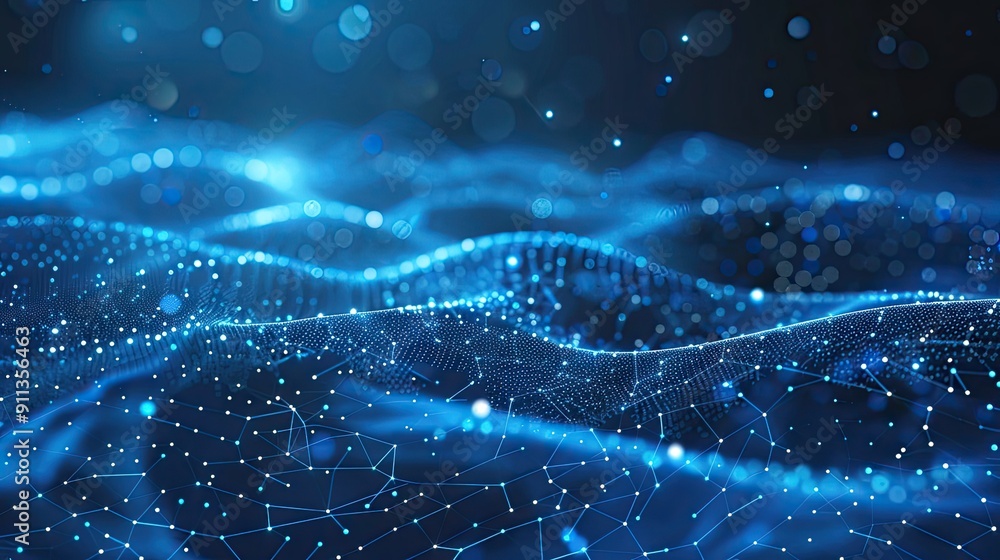 Poster Blue abstract background with a network grid and particles connected