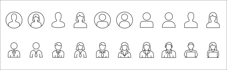 Businessman icon set. Business woman icons. User icon. Professional company person or worker symbol. Anonymous profile sign. Vector stock icons set in flat solid style.