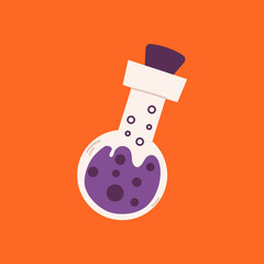 Potion bottles set isolated Happy Halloween day. Cartoon vector illustration of different shape glass jars with liquid substance.