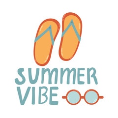 Set cute summer holiday beach elements. Hand drawn vector illustration. Scandinavian style flat design. Concept for kids print.