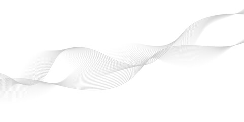 Abstract gray wave dynamic curve lines on transparent background with flowing particles. Digital energy waves technology concept. Modern backdrop design for business, presentation, banner.