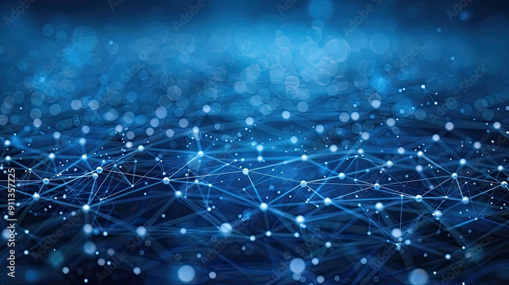 Poster Blue abstract background with a network grid and particles connected
