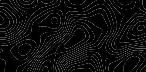 Abstract black background paper cut style with white wave curve line Luxury concept. Panorama view topography map contour background. Vector illustration. Line topography map contour background.	