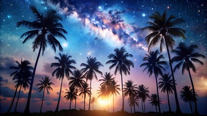 Silhouetted Palms Against a Starry Night  AI generated