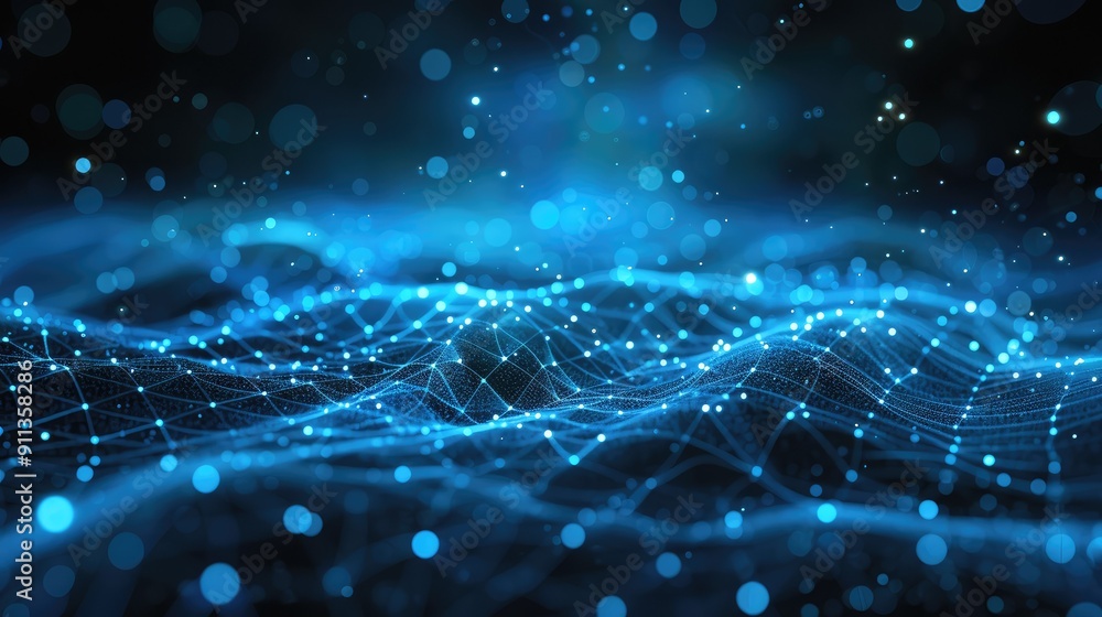 Poster Blue abstract background with a network grid and particles connected