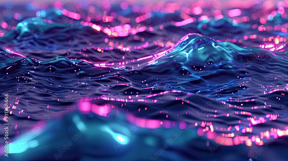 Poster smooth, flowing wave patterns with a neon glow