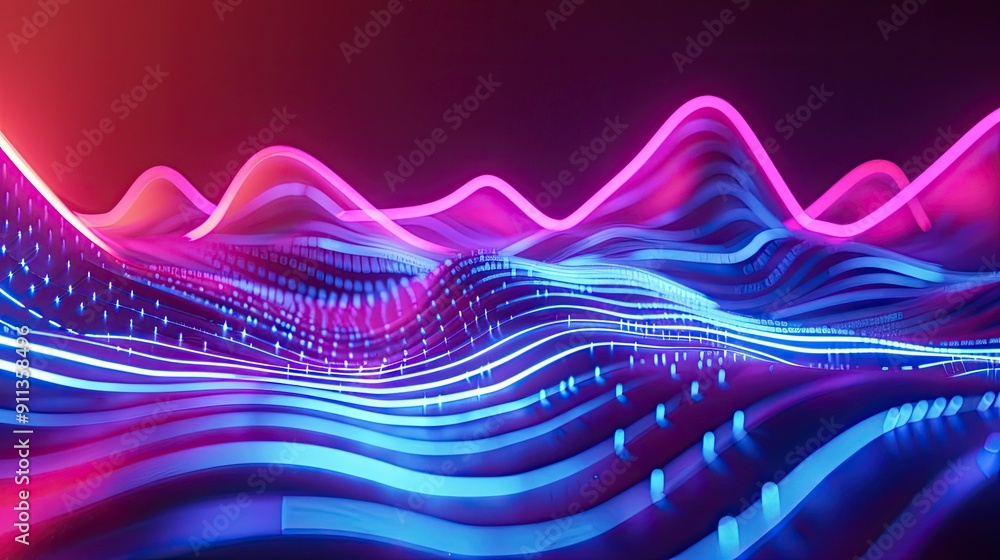 Poster smooth, flowing wave patterns with a neon glow