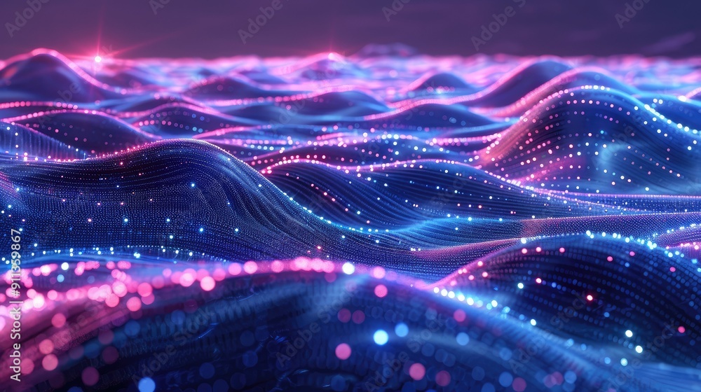 Poster smooth, flowing wave patterns with a neon glow