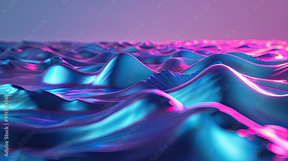 Poster smooth, flowing wave patterns with a neon glow
