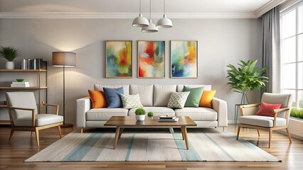 Fototapeta premium Minimalist Modern Living Room with Pops of Color AI generated