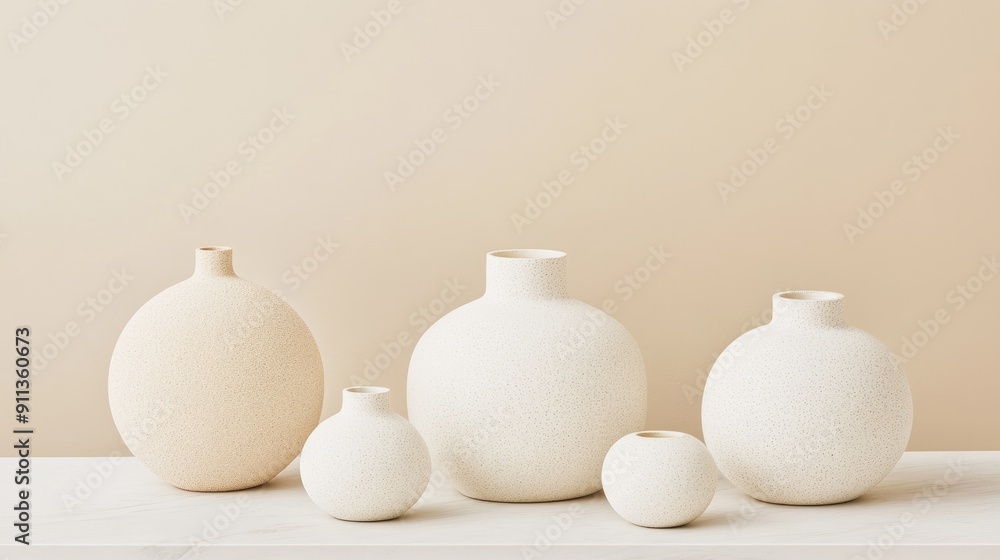 Poster a collection of creatively designed decorative vases showcases different textures and shapes on a wo