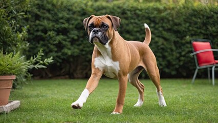 Obraz premium Fawn boxer dog in the garden