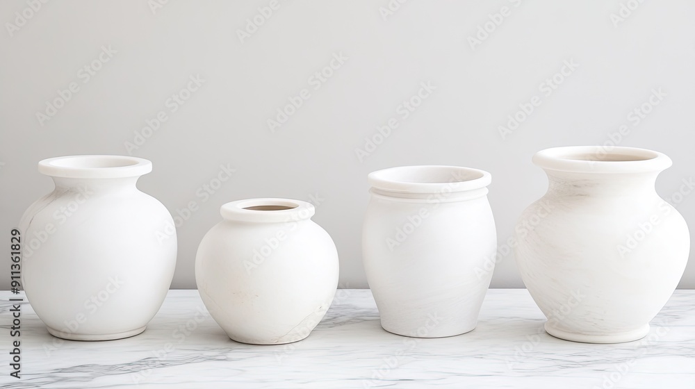 Poster a collection of creatively designed decorative vases showcases different textures and shapes on a wo