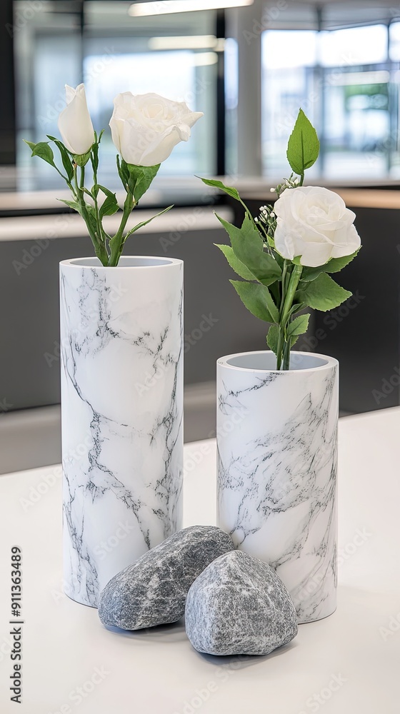 Poster a collection of creatively designed decorative vases showcases different textures and shapes on a wo