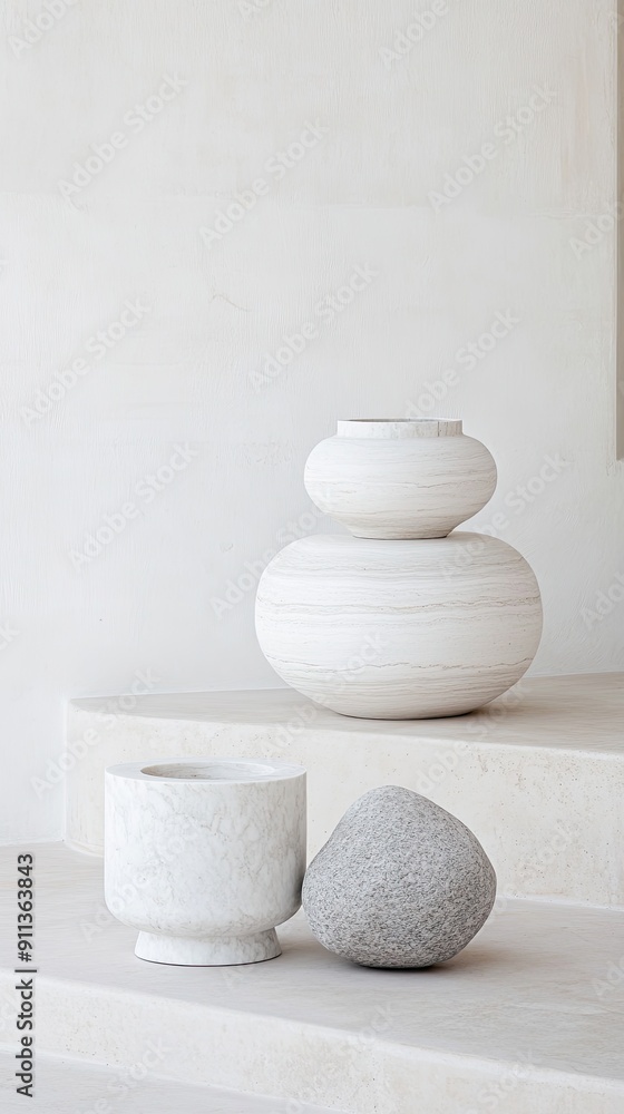 Poster a collection of creatively designed decorative vases showcases different textures and shapes on a wo