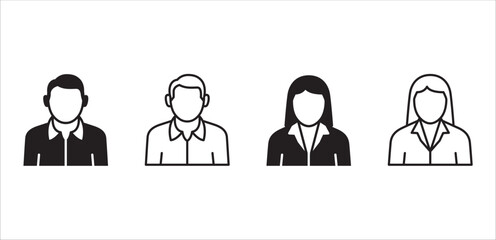 Businessman icon set. Business woman icons. User icon. Professional company person or worker symbol. Anonymous profile sign. customer service symbols. Vector stock icons set in thin line style.