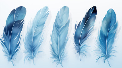 Blue Feathers Watercolor Oil Painting, Abstract Image, Texture, Pattern Background, Wallpaper, Cover and Screen of Smartphone, Cell Phone, Computer, Laptop, 9:16 and 16:9 Format