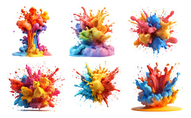Fototapeta premium Vibrant Colorful Paint Splashes Isolated on Transparent Background