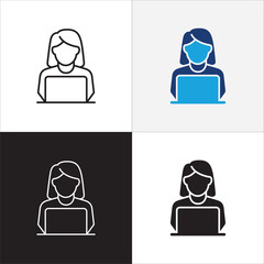 Customer service and support icon set. Help and support call icons. Entrepreneur symbol. Vector icon illustration. Contain symbol of Live chat, female or male receptionist and operator.