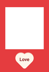Red photo frame decorated with heart containing word love, perfect for valentine's day projects