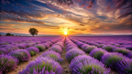 Purple Haze: A Symphony of Lavender in the Setting Sun  Generative AI
