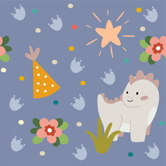 Fototapeta premium seamless pattern with dinosaur and flower for children birthday