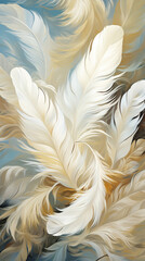 Fototapeta premium White Bird Feathers Watercolor Oil Painting, Abstract Image, Texture, Pattern Background, Wallpaper, Cover and Screen of Smartphone, Cell Phone, Computer, Laptop, 9:16 and 16:9 Format
