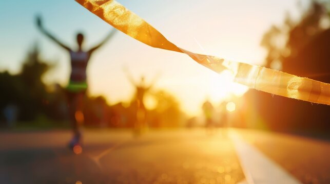 Charity run participants crossing the finish line, sense of achievement