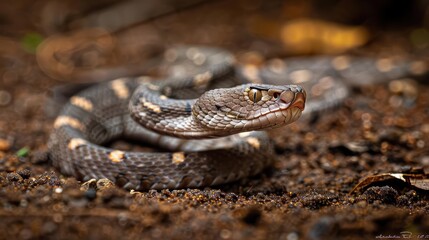 Close-up of a venomous snake in the wild