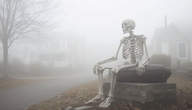 Skeleton in a Haunted Desert Village Halloween Horror