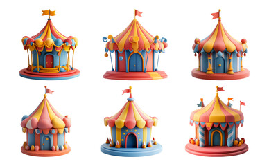 Colorful Circus Tents Collection Isolated On Transparent Background