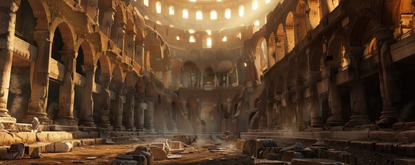 Obraz premium Majestic Interior of Ancient Temple with Grand Columns and Atmospheric Lighting