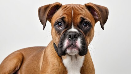 Fawn boxer dog on grey background