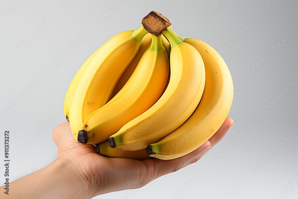 Wall mural bunch of bananas on a hand isolated on white background