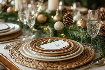 Place settings with personalized holiday name cards
