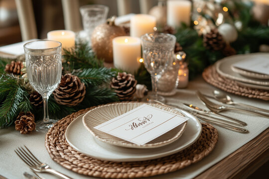 Place settings with personalized holiday name cards